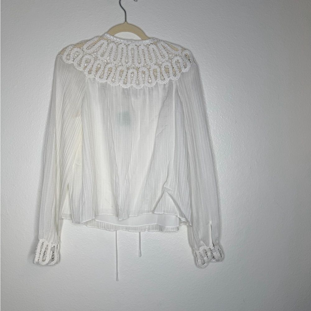 NWT ✨ Jonathan Simkhai Romantic Lace Trim Pleated Blouse Small - Picture 6 of 7